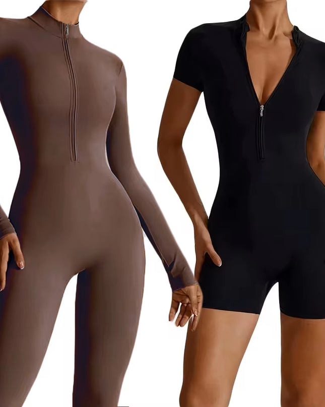 Summer Zipper Workout Jumpsuit Sports Overalls Women Gym Clothing Running Fitness Suits Gym Tracksuit Short Sportswear Yoga Set
