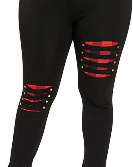 Leggings for Women plus Size Plaid Patchwork High Waist Skinny Stretchy Casual Work Pants (Black, XL)