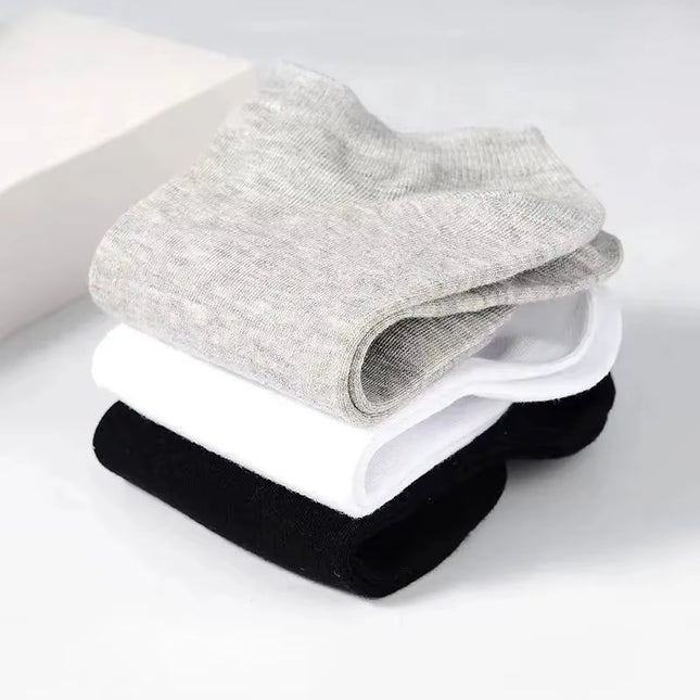 10 Pairs Men'S Polyester Boat Socks New Style Black White Grey Business Men Stockings Soft Breathable Summer for Male