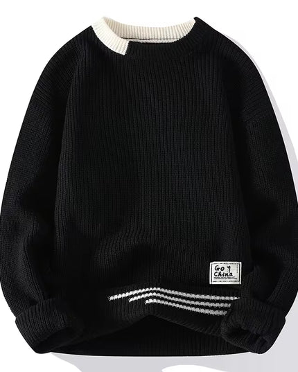 New Autumn Winter Korean Knit Pullovers Men Fashion Knitted Sweater Mens O-Neck Patchwork Casual Knitwear Slim Pullover Sweaters