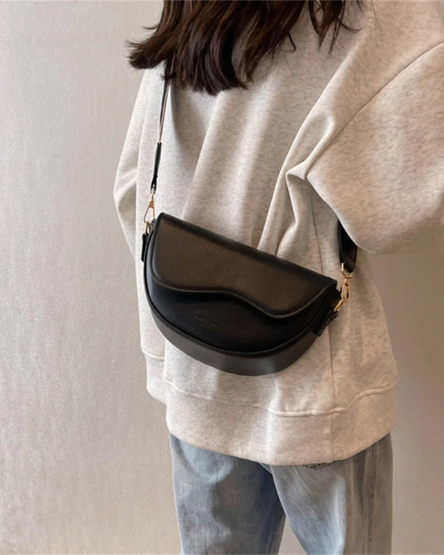 2023 New Pu Leather Women'S Crossbody Bags with Stylish Red Wide Shoulder Strap Fashionable Shoulder Solid Color Underarm Bags