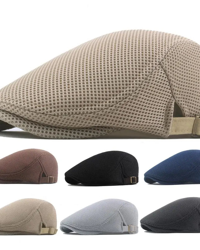 Hollow Breathable Mesh Men Beret Hat Adjustable Buckle Summer Autumn Sunscreen Men Cap Sport