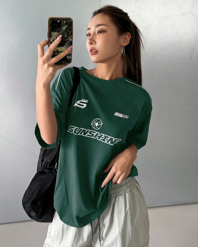 DAZY Summer Casual Loose Short Sleeve T-Shirt with Letter Print Oversized T-Shirt,Graphic Tees