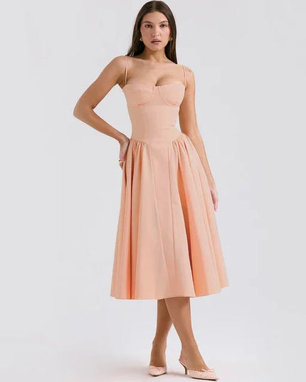 Elegant Spaghetti Strap Midi Dress Slim a Line Party Dresses Navy Blue Casual Birthday Holiday Dress Women'S Clothing