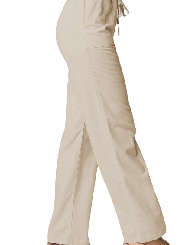 Women'S Fashion Solid Color Loose Lace-Up Cotton and Linen Straight-Leg Pants