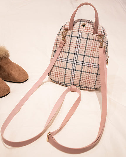 Ladies Check Lock Small Backpack One Shoulder Diagonal Handbag Coin Purse