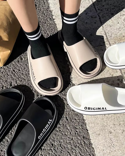 Women Letter Slippers Beach Slides Solid Color Mens Thick Sole Indoor Bathroom anti Slip Shoes Summer Couple Sandals