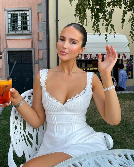 Babyoung Summer White Women Slim a Line Holiday Party Lace Patchwork Elegant Birthday Casual Dress 2023