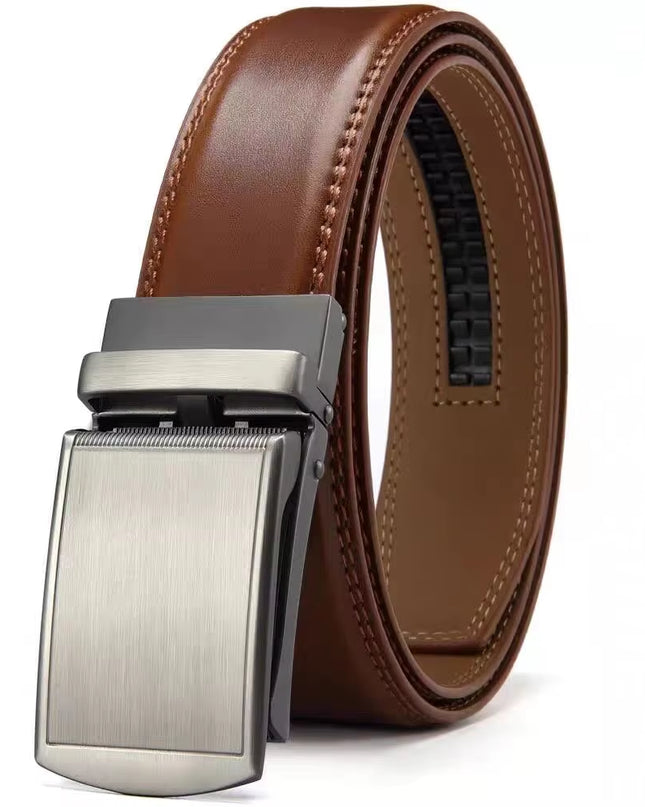 Men'S Ratchet Click Belt Genuine Leather Dress Belt for Men Jeans Holeless Automatic Sliding Buckle Black Brown Belts Cin