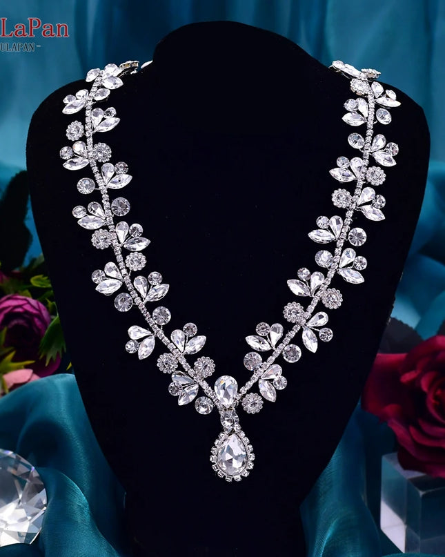 TOPQUEEN Elegant Crystal Woman Necklace Bridal Clavicle Chain Choker Wedding Party Diamante Brides Jewelry Anniversary Gift HN01