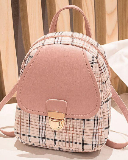 Ladies Check Lock Small Backpack One Shoulder Diagonal Handbag Coin Purse