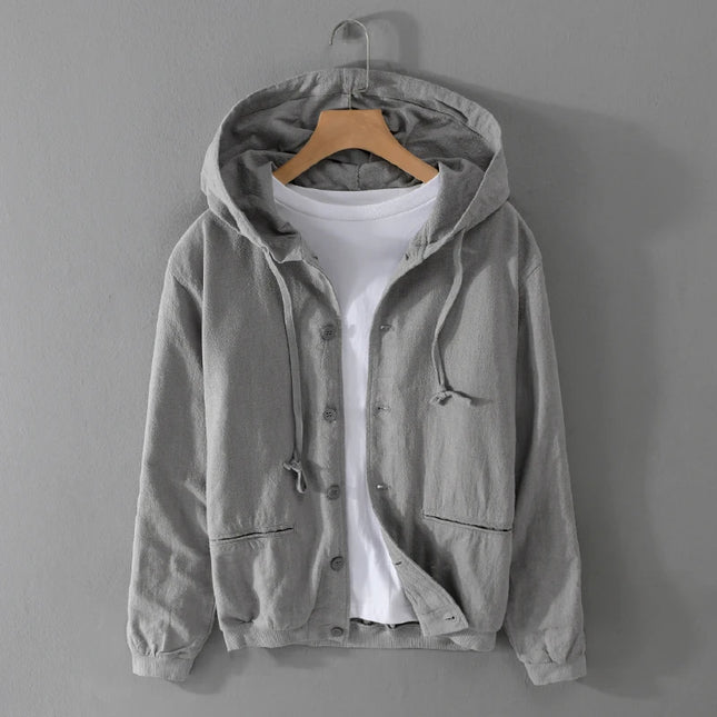 New Designer Italy Quality Linen Hooded Jacket for Men Casual Trend Spring Autumn Outerwear Blazer Top Clothes Chaquetas Jaqueta