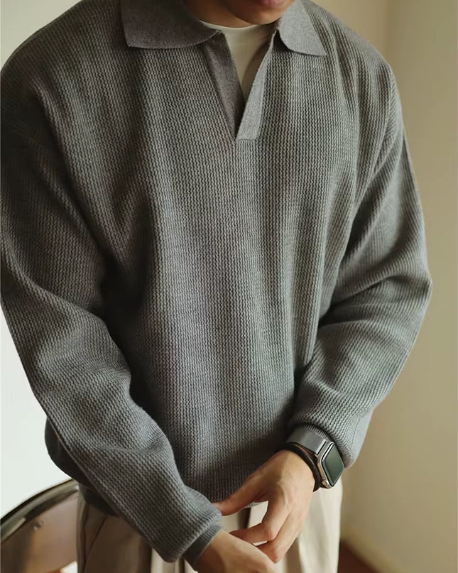 Casual Knitwear Mens Polo Shirt Knitted Long Sleeve Turn-Down Collar Sweater Men Leisure Solid Color Jumper Tops Men'S Sweaters