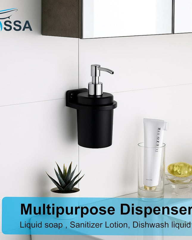 Fossa Classy Wall Mounted Soap Dispenser for Bathroom & Kitchen – Dispenser for Hand Wash, Face Wash, Shampoo & Dish Liquid | Ceramic Body Black (Glossy Finish)-1