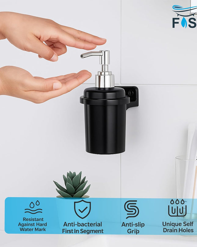 Fossa Classy Wall Mounted Soap Dispenser for Bathroom & Kitchen – Dispenser for Hand Wash, Face Wash, Shampoo & Dish Liquid | Ceramic Body Black (Glossy Finish)-2