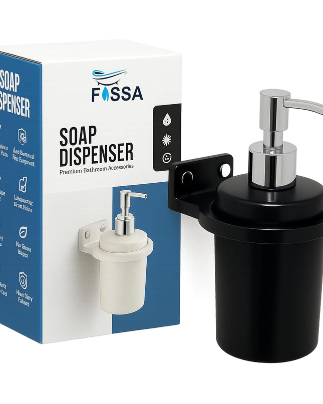 Fossa Classy Wall Mounted Soap Dispenser for Bathroom & Kitchen – Dispenser for Hand Wash, Face Wash, Shampoo & Dish Liquid | Ceramic Body Black (Glossy Finish)-0