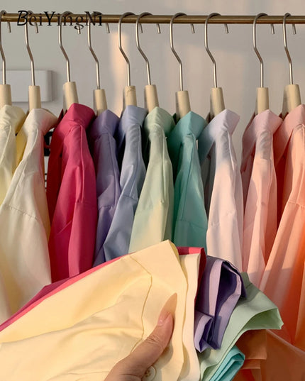 2024 Spring Autumn Women Shirts White Plain Loose Oversized Blouses Female Tops Loose BF Korean Style Blusas Pockets