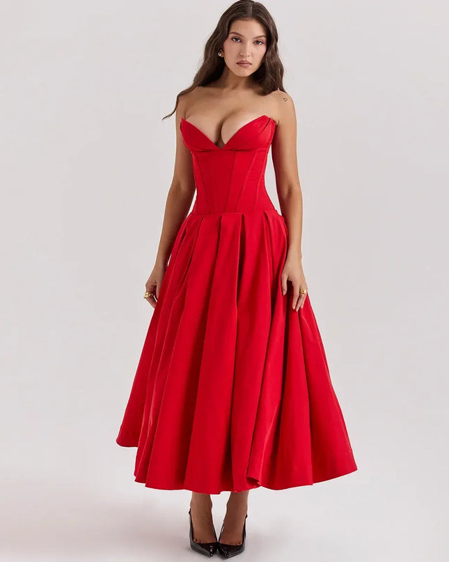 Summer Elegant Woman Dress 2024 New Arrivals Wine Formal Occasion Corset Dress Long Party Dresses Female Clothing