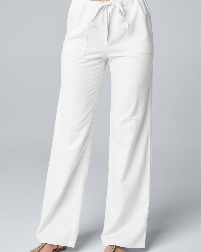 Women'S Fashion Solid Color Loose Lace-Up Cotton and Linen Straight-Leg Pants