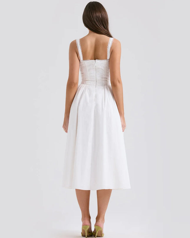 White Summer Jacquard Dress 2024 New Arrivals Midi Elegant Party Dresses White Spaghetti Strap Lace up Women'S Clothing