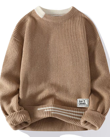 New Autumn Winter Korean Knit Pullovers Men Fashion Knitted Sweater Mens O-Neck Patchwork Casual Knitwear Slim Pullover Sweaters