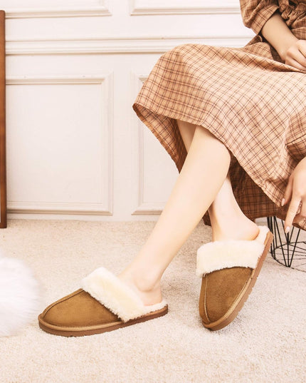 Women'S Comfy House Slippers Scuff Faux Fur House Shoes W/Indoor Outdoor Anti-Skid Rubber Sole(Camel,Small)