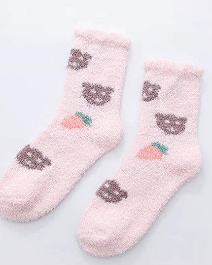 2 Pairs Cute Cow Spots Print Socks, Thickened & Warm Coral Fleece Socks, Women'S Stockings & Hosiery