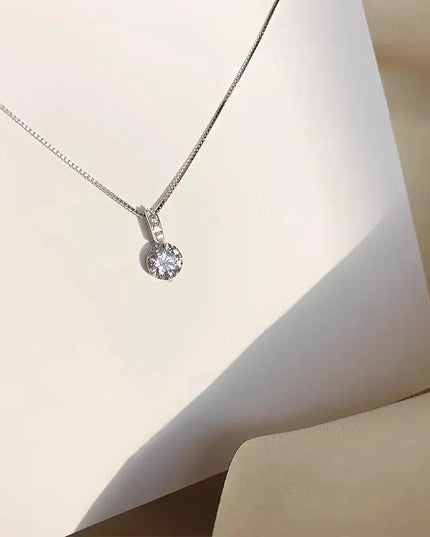Fashion 925 Sterling Silver round Zircon Necklace Minimalist Style Charm Choker Pendant Party Gift for Women'S Fine Jewelry
