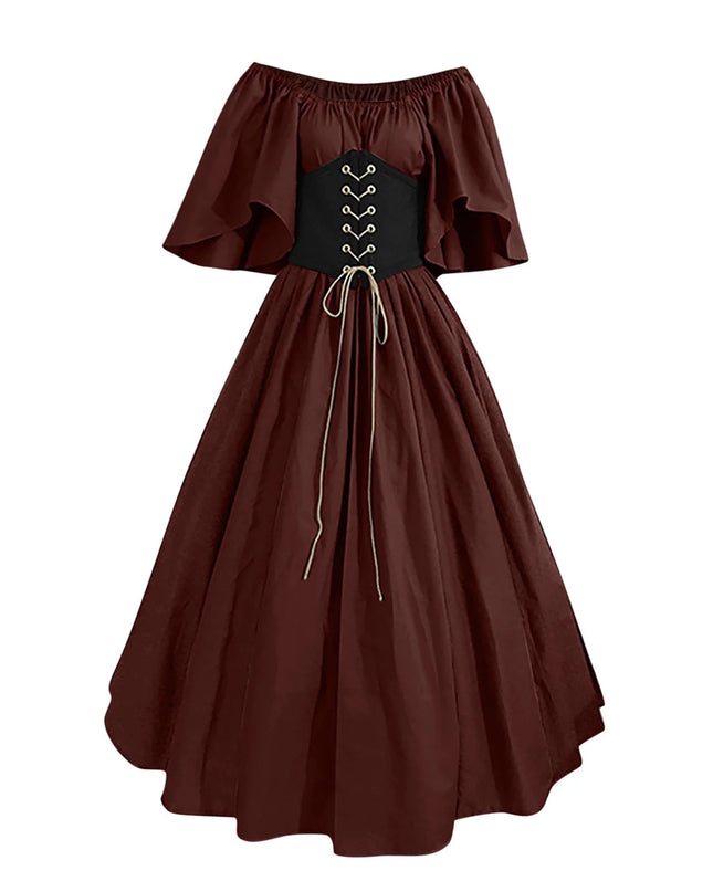 Womens Renaissance Faire Dresses Medieval Irish Traditional plus Size Dresses Ruffle over Dress Corset Retro Cosplay Gown