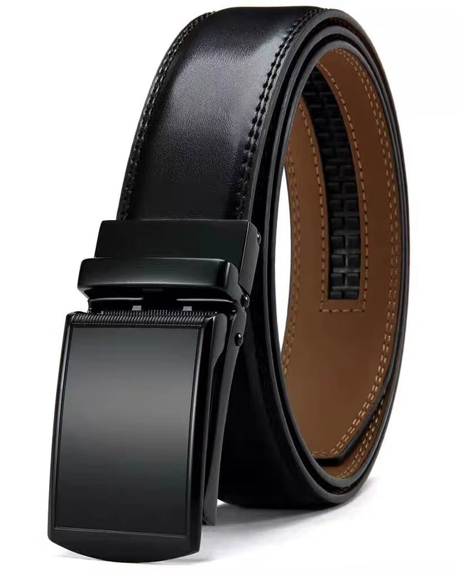 Men'S Ratchet Click Belt Genuine Leather Dress Belt for Men Jeans Holeless Automatic Sliding Buckle Black Brown Belts Cin