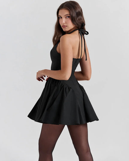 Mingmingxi Summer Halter Party Dresses 2024 Black Short Graduation Holiday Dresses Casual Flare Dress Sexy Female Clothing