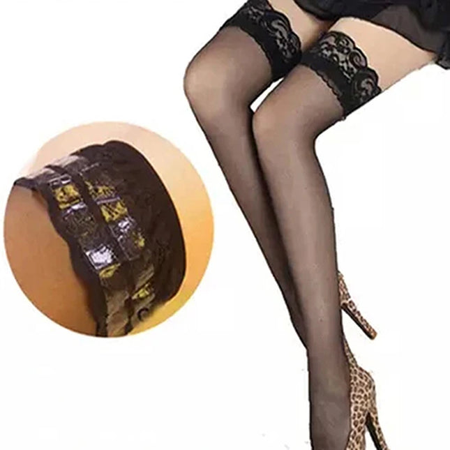 Huge Elastic Womens Stocking Sexy Lace Top Floral Silicon Strap Anti-Skid Thigh Nightclub Hot Apparel High Stockings