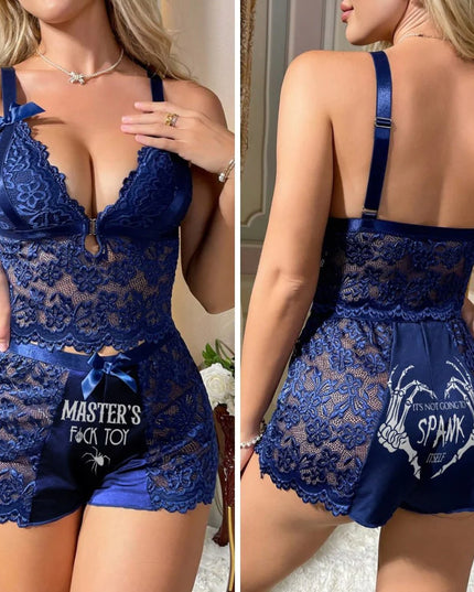 Blue Lace Babydoll Set, Naughty Pajama Outfit