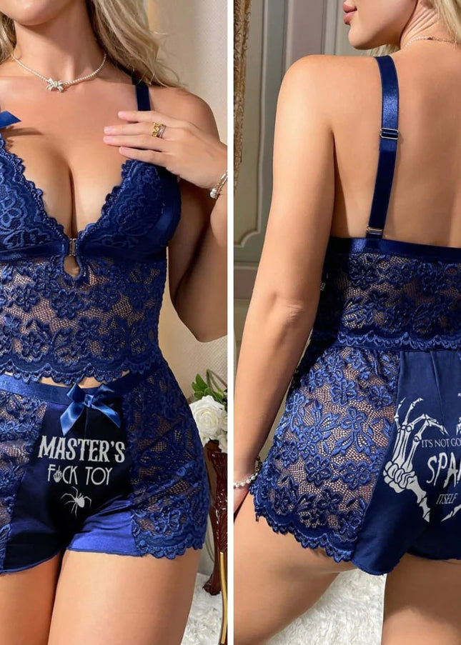 Blue Lace Babydoll Set, Naughty Pajama Outfit