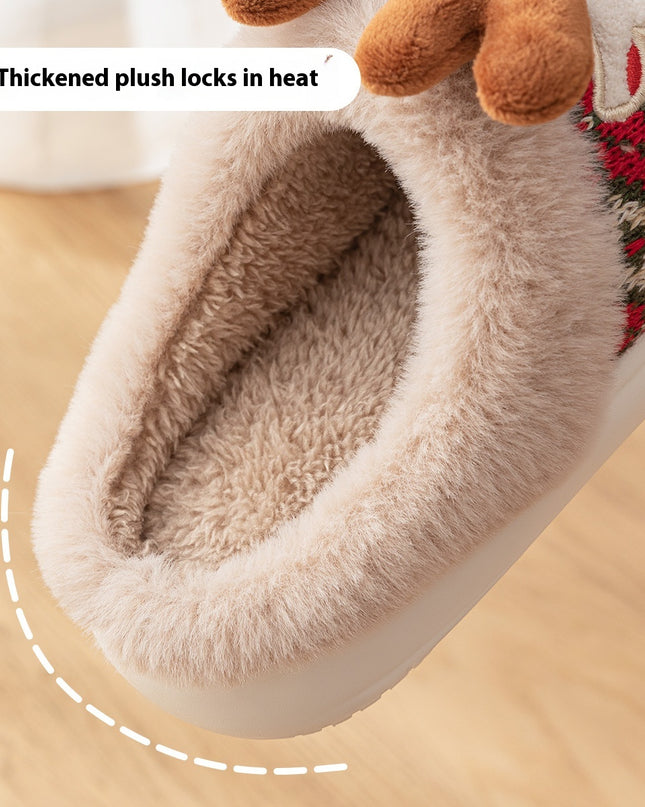 Cute Christmas Elk Plush Slippers Winter Ins Fashion Non-Slip Floor Bedroom Home Slippers for Women Fuzzy House Shoes
