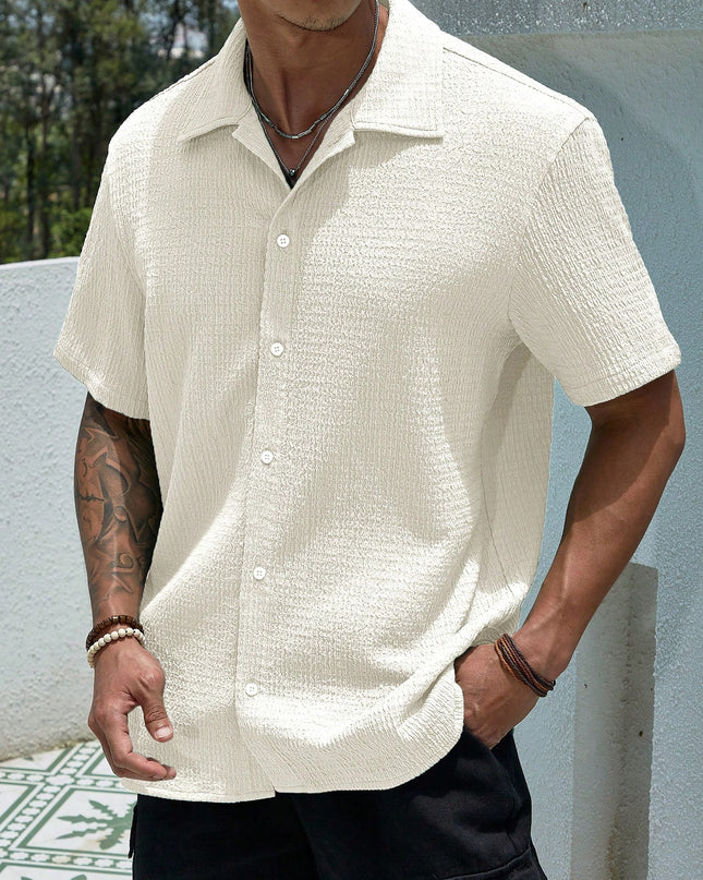 Manfinity Homme Loose Fit Men'S Solid Color Button-Up Short Sleeve Casual Shirt