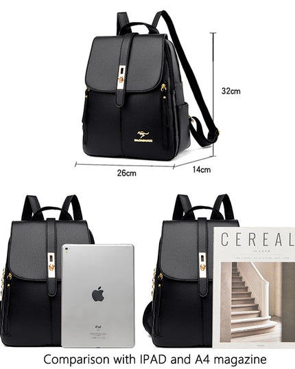 Luxury Women Leather Backpacks for Girls Sac a Dos Casual Daypack Black Vintage Backpack School Bags for Girls Mochila Rucksack