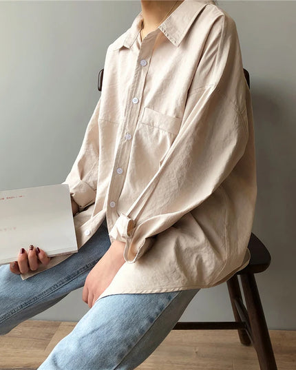 Minimalist Loose White Shirts for Women Turn-Down Collar Solid Female Shirts Tops 2020 Spring Summer Blouses