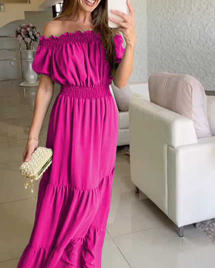Boho Dresses for Women 2024 Summer Sexy off Shoulder Solid Color Flare Sleeve Tunic Dress Women Casual Mini Sundress Vestido