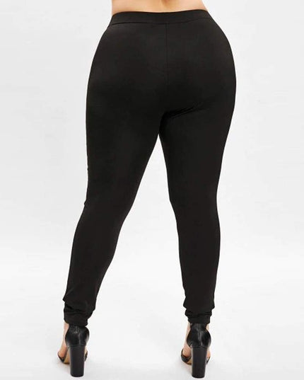 Leggings for Women plus Size Plaid Patchwork High Waist Skinny Stretchy Casual Work Pants (Black, XL)