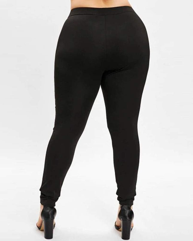 Leggings for Women plus Size Plaid Patchwork High Waist Skinny Stretchy Casual Work Pants (Black, XL)
