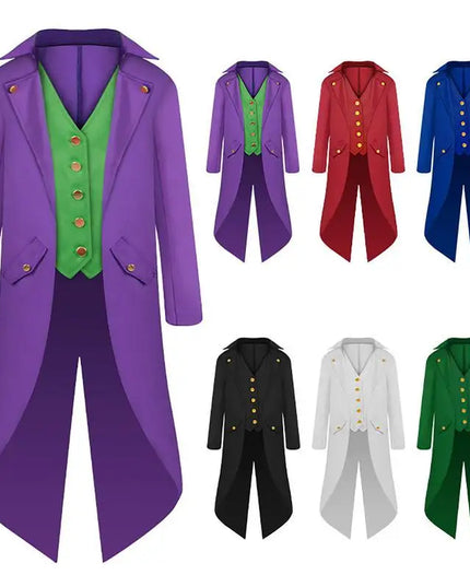 Joker Costume for Men Pirate Jacket Men Steampunk Coat Tailcoat Lightweight for Halloween Photos Vampires Boys Aged 6-14 Kids