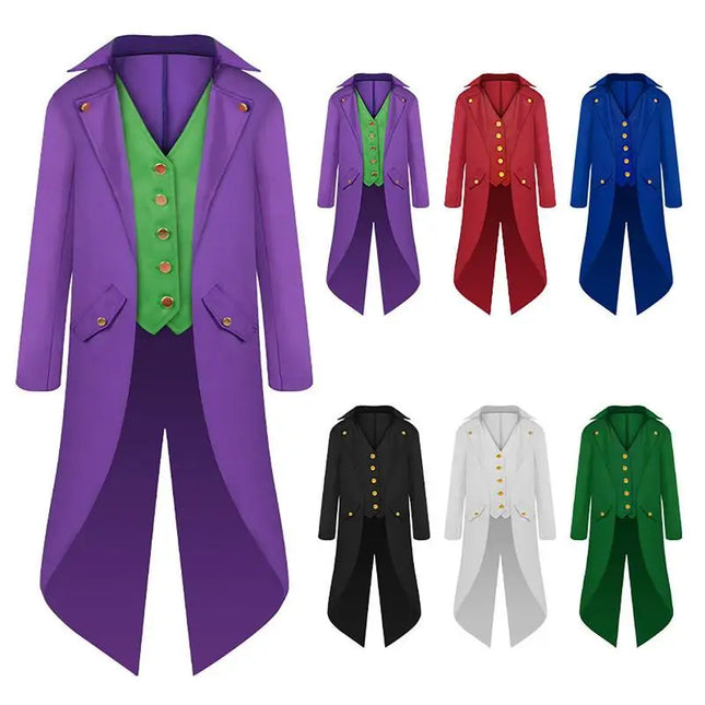Joker Costume for Men Pirate Jacket Men Steampunk Coat Tailcoat Lightweight for Halloween Photos Vampires Boys Aged 6-14 Kids