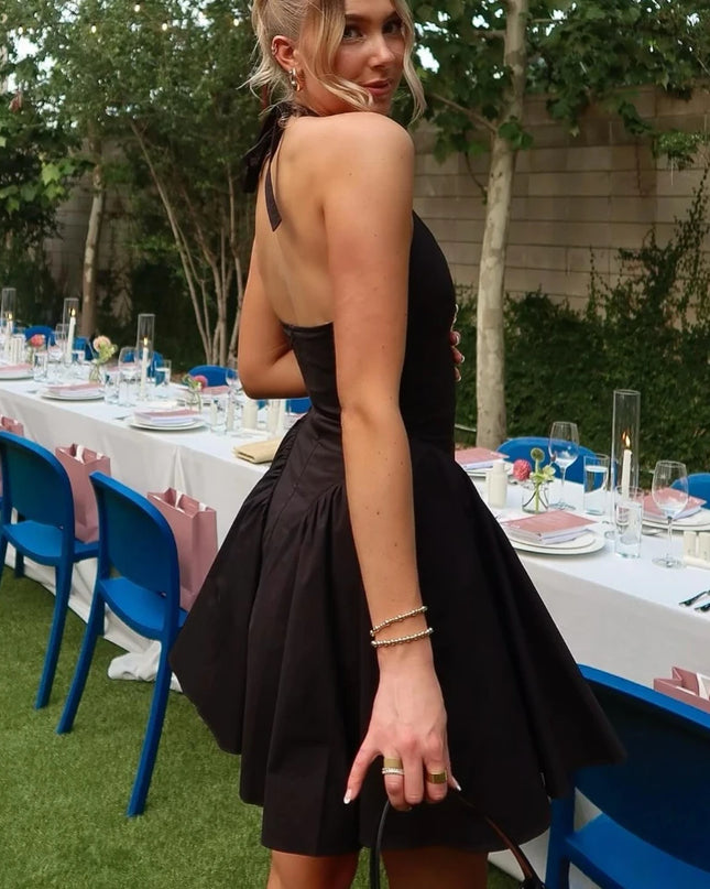 Summer Elegant and Beautiful Women'S Dresses 2024 Halter Short Party Dresses Black Flare Dress Sexy Lady'S Clothing