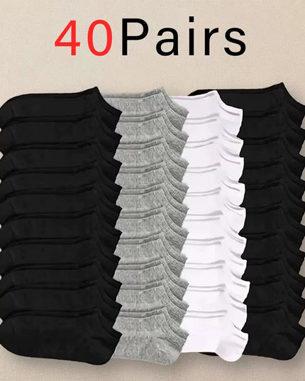 10/12/20/40 Pairs Men Boat Socks Business Sport Sweat Absorption Mature Summer Autumn Solid Color Soft Non Pilling Ankle Socks