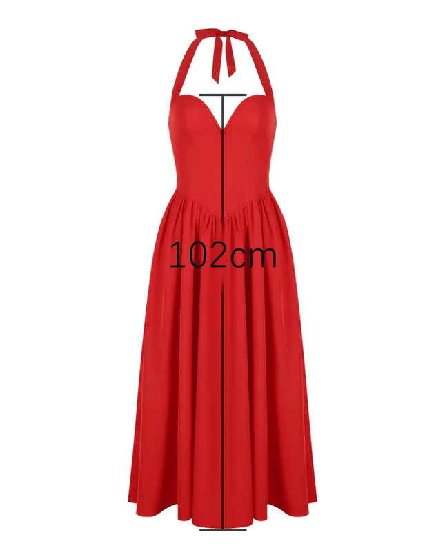 Summer Fit and Flare Halter Dress 2024 Red Elegant Bodycon Party Dresses Sexy Long Casual Dress Women'S Clothing
