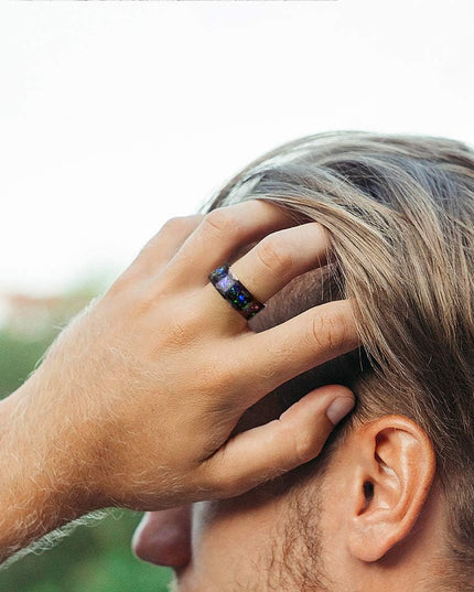 Mens Womens Tungsten Rings 8Mm 4Mm Galaxy Series Created-Opal Inlay Wedding Bands