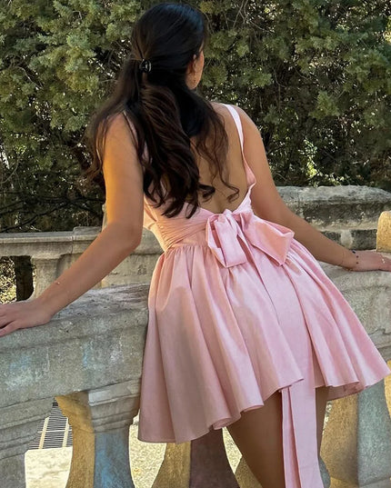 Mingmingxi Summer Mini Backless a Line Dress Sexy White Big Bow Dress Casual Women Birthday Holiday Dress New Arrivals