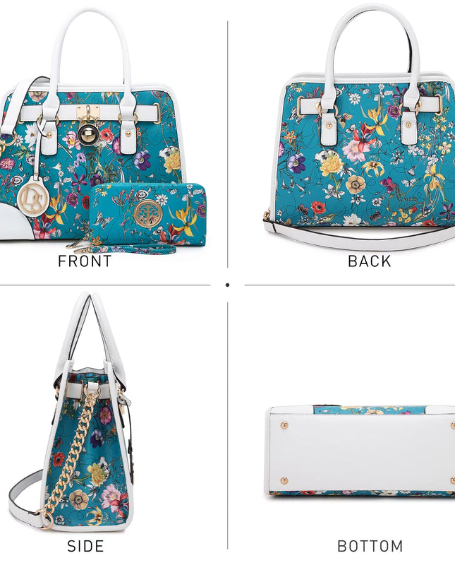 Women Structured Handbags Top Handle Satchel Purse Shoulder Bag Briefcase Hobo Bag Set 2Pcs