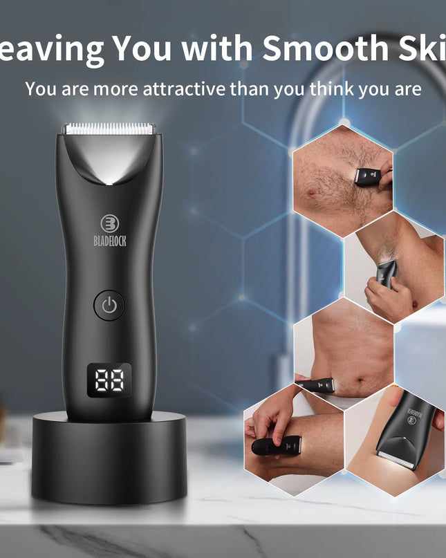 Men's Professional Groin Hair Trimmer and Body Grooming Clipper - Rechargeable Ceramic Shaver and Bikini Epilator